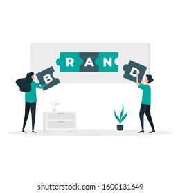 brand build illustration vector design concept. businessman build their brand. web, banner, landing page, website, social media post