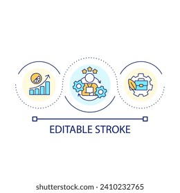 Brand building loop concept icon. Eco-friendly business optimization. Sustainable company abstract idea thin line illustration. Isolated outline drawing. Editable stroke. Arial font used