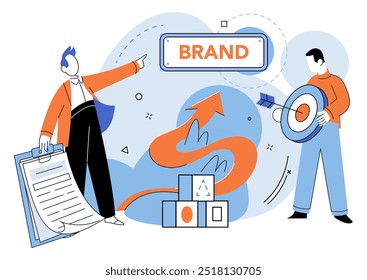 Brand building vector illustration. Business, landscape, provides fertile ground for building robust and successful brands Plan, navigator, charts course for building brand resonates with audience