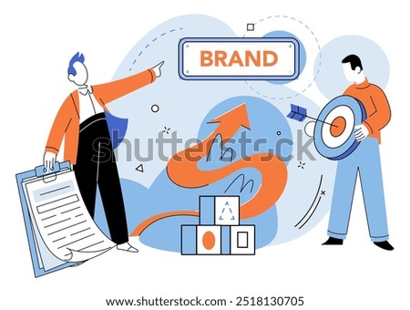 Brand building vector illustration. Business, landscape, provides fertile ground for building robust and successful brands Plan, navigator, charts course for building brand resonates with audience