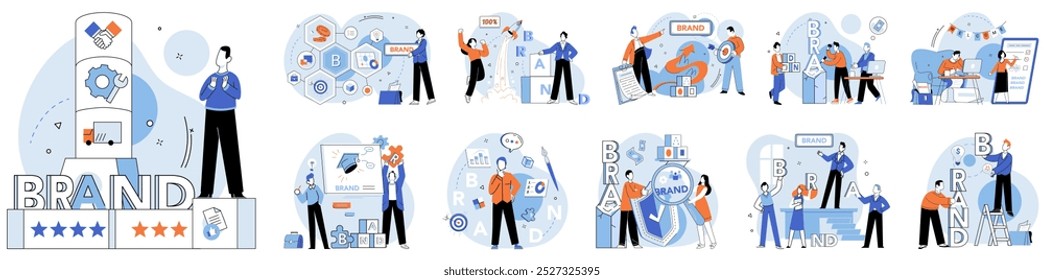 Brand building vector illustration. Brand, conductor, orchestrates symphony elements during brand-building process Building, foundation, provides stability and structure to ongoing brand construction