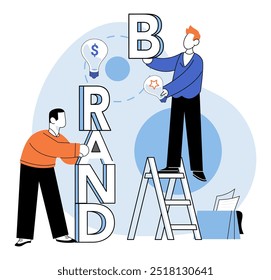 Brand building vector illustration. Development, growth, propels brand-building project forward, expanding its influence Idea, seed, germinates into vibrant garden possibilities during brand building