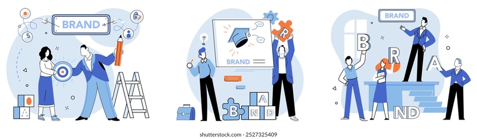 Brand building vector illustration. Promo, announcement, echoes progress and achievements ongoing brand building Brand building concept, compass, guides direction and purpose brand construction