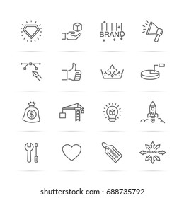 brand building vector line icons, minimal pictogram design, editable stroke for any resolution