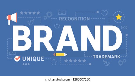 Brand concept. Unique design of a company. Brand recognition as a part of marketing strategy. Isolated vector flat illustration