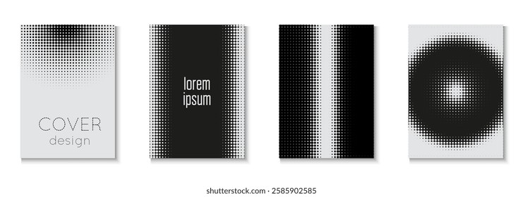 Brand Cover Set. White Graphic Pattern. Summer Art In Minimal Design. Linear Frame With Geometric Design. Halftone White And Black  Flyer. 1980 Template. Black Brand Cover