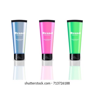 Brand cream design cosmetics package Vector. Colorful set collection handcream