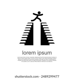 brand creative logo, stairs silhouette and jumping person vector. business philosophy