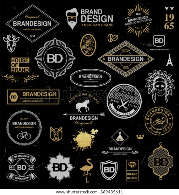 BRAND DESIGN ELEMENTS INDUSTRIAL STYLE. Brand\
elements such as logo for business, labels, ribbons,\
symbols...Editable vector illustration\
file.