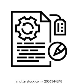 Vektorgrafik der Markenentwicklung für Copywriting-Linie. Markenentwicklungs-Copywriting-Zeichen. isoliertes Kontursymbol