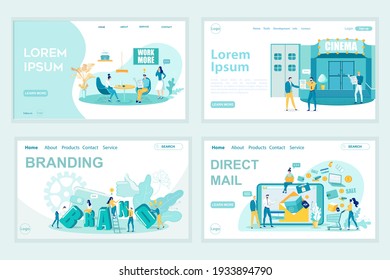Brand Development Landing Page Vector Template Set. Target Market Webpage Design Layout with Flat Illustrations. Corporate Rebranding Website. Effective Workflow Web Banners. Brainstorm Color Concept