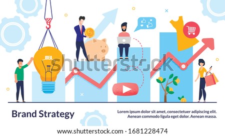 Brand Development Strategy Searching Design Poster. Company Trademark Identity, Marketing Solution and Promotional Campaign for Customer Awareness. Idea and Money Investment. Advertisement Creation