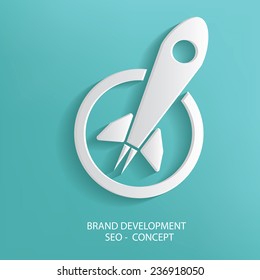 Brand development symbol on blue background,clean vector