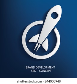 Brand Development Symbol On Blue Background, Clean Vector