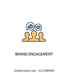 Brand engagement concept 2 colored line icon. Simple yellow and blue element illustration. Brand engagement concept outline symbol design from Social Media Marketing set.