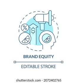 Brand Equity Blue Concept Icon. Social Value Of Business. Company Marketing Strategy. Brand Planning Abstract Idea Thin Line Illustration. Vector Isolated Outline Color Drawing. Editable Stroke