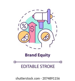 Brand equity concept icon. Social value of business. Company marketing strategy. Brand planning abstract idea thin line illustration. Vector isolated outline color drawing. Editable stroke