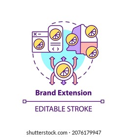 Brand extension concept icon. Brand change type abstract idea thin line illustration. Expanding product offering. Marketing strategy. Vector isolated outline color drawing. Editable stroke