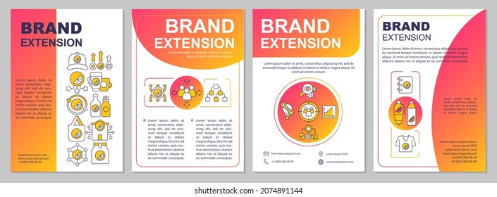 Brand extension gradient brochure template. Expanding company. Flyer, booklet, leaflet print, cover design with linear icons. Vector layouts for presentation, annual reports, advertisement pages