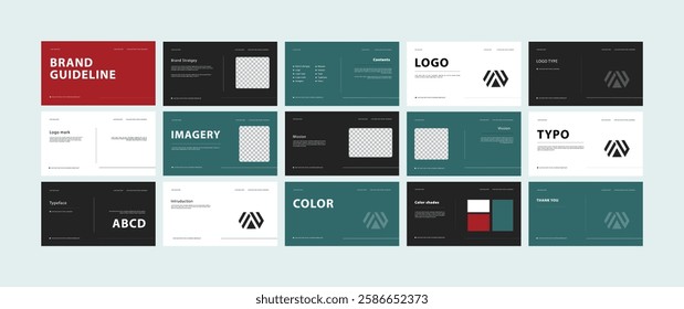 Brand Guideline Design Template. Logo and Brand identity strategy guide manual presentation. Logo guideline book.