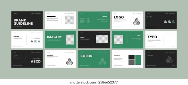 Brand Guideline Design Template. Logo and Brand identity strategy guide manual presentation. Logo guideline book.