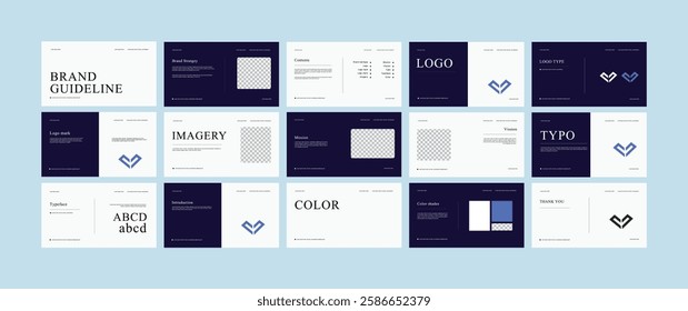 Brand Guideline Design Template. Logo and Brand identity strategy guide manual presentation. Logo guideline book.