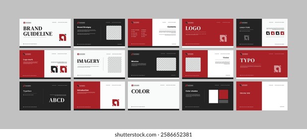 Brand Guideline Design Template. Logo and Brand identity strategy guide manual presentation. Logo guideline book.