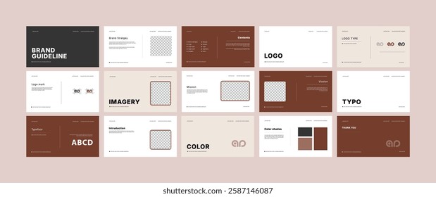 Brand Guideline Design Template. Logo and Brand identity strategy guide manual presentation Complete Layout. Logo guideline book.