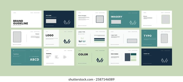 Brand Guideline Design Template. Logo and Brand identity strategy guide manual presentation Complete Layout. Logo guideline book.