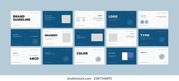 Brand Guideline Design Template. Logo and Brand identity strategy guide manual presentation Complete Layout. Logo guideline book.