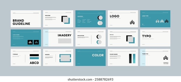 Brand Guideline Design Template. Logo and Brand identity strategy guide manual presentation. Logo guideline book.