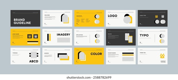 Brand Guideline Design Template. Logo and Brand identity strategy guide manual presentation. Logo guideline book.