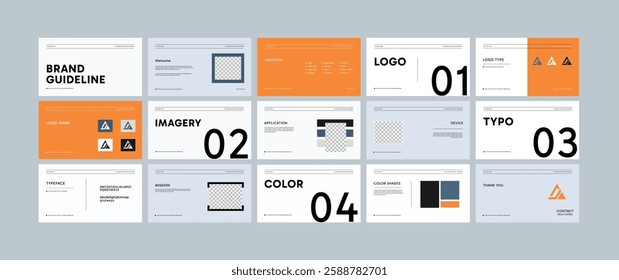 Brand Guideline Design Template. Logo and Brand identity strategy guide manual presentation. Logo guideline book.