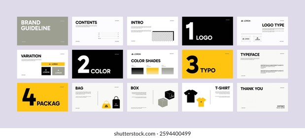 Brand Guideline Design Template. Logo and Brand identity strategy guide manual presentation. Logo guideline book.