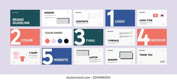 Brand Guideline Design Template. Logo and Brand identity strategy guide manual presentation. Logo guideline book.