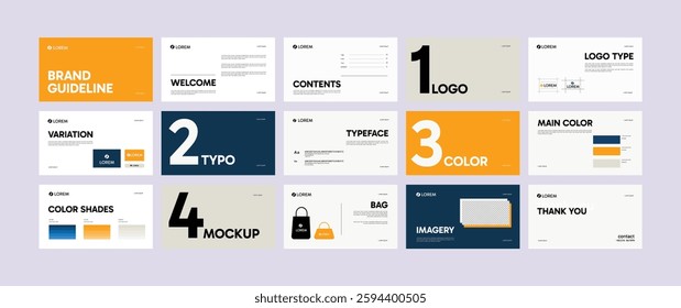 Brand Guideline Design Template. Logo and Brand identity strategy guide manual presentation. Logo guideline book.