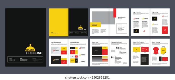 brand guideline portfolio template, brand identity brochure cover leaflet layout, logo brand guideline
