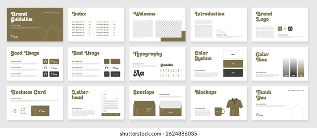 Brand Guideline Presentation template With Bold Typography. Brand Strategy Guideline Layout. Complete Brand Identity Guidelines, Professional Logo Presentation, Modern Brand Guidelines Template