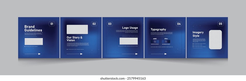 Brand Guideline Social Media Carousel Post Template. Microblog Carousel Template For Social Media Post, Editable Carousel Post For Business.