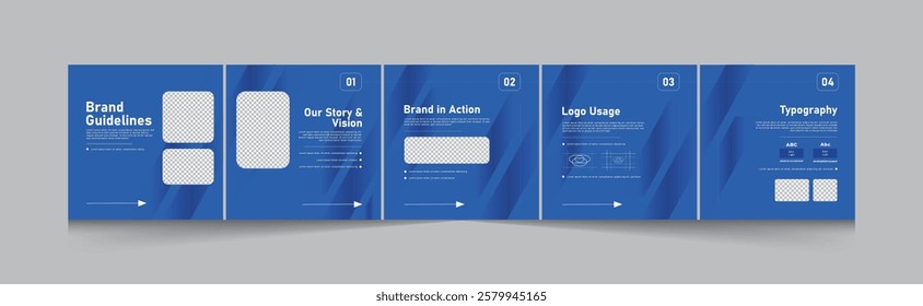 Brand Guideline Social Media Carousel Post Template. Microblog Carousel Template For Social Media Post, Editable Carousel Post For Business.