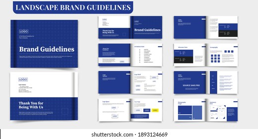 Brand Guideline Template Landscape Brand Guide Book Brochure Layout Brand Manual Blue Brand Guideline Template