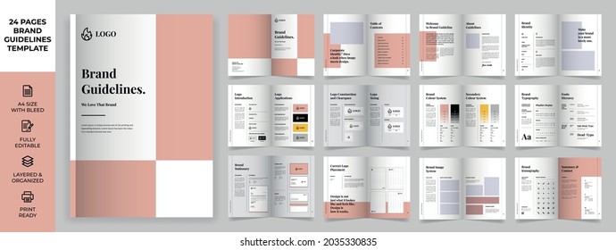 Brand Guideline Template, Simple style and modern layout Brand Style, Brand Identity, Brand Manual, Guide Book