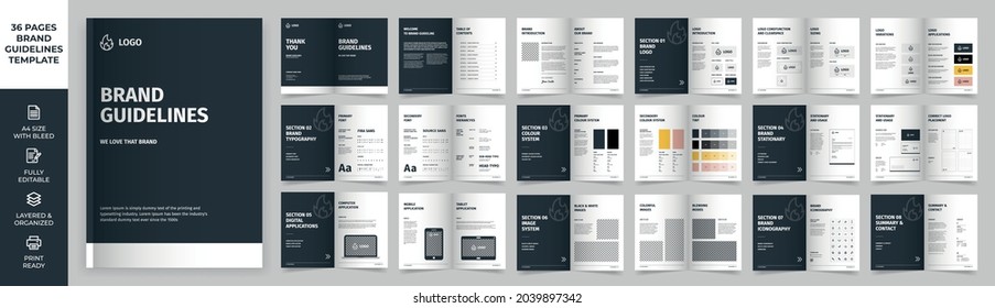 Brand Guideline Template, Simple Style And Modern Layout, Brand Book, Brand Identity, Brand Manual, Guide Book