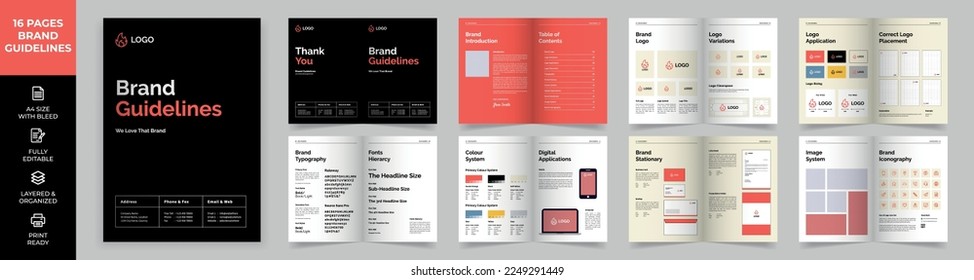 Brand Guideline Template, Simple style and modern layout Brand Identity, Brand Manual, Guide Book, Brand Guideline