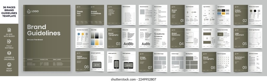 Brand Guideline Template, Simple style and modern layout Brand Style, Brand Book, Brand Manual, Guide Book