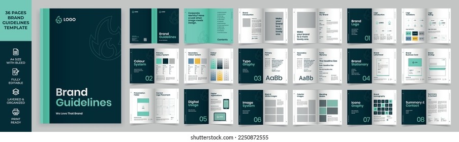 Brand Guideline Template, Simple style and modern layout Brand Style,  Brand Identity, Brand Manual, Guide Book