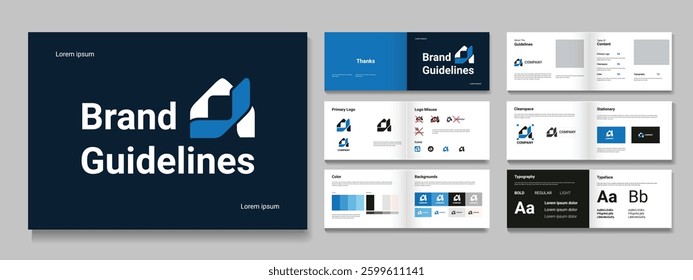 Brand guidelines Design template or landscape logo brand manual layout design corporate identity template