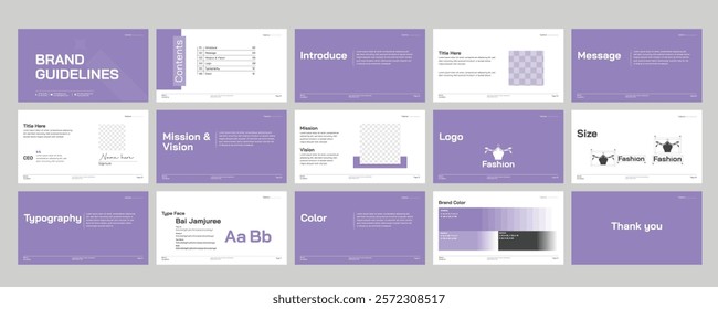 Brand Guidelines Presentation Template. Brand Creation Book for Design Agency. Logo Branding Book Template