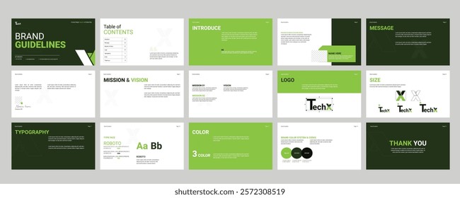 Brand Guidelines Presentation Template. Brand Creation Book for Design Agency. Logo Branding Book Template