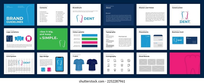 Brand Guidelines template. Brand Identity presentation. Logo Guideline template. Logo Guide Book. Logotype presentation for dental clinic